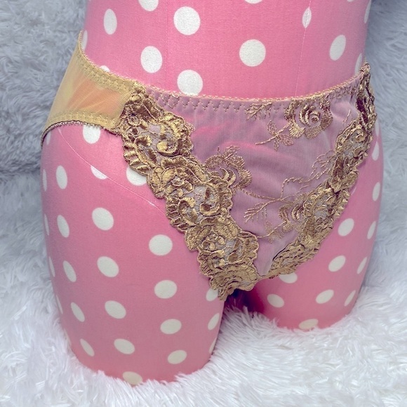 Rare Victoria’s Secret vintage pink & gold lace & mesh floral bra & panty set - Picture 11 of 11